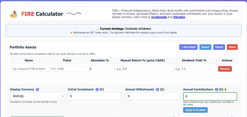 Preview of the FIRE calculator