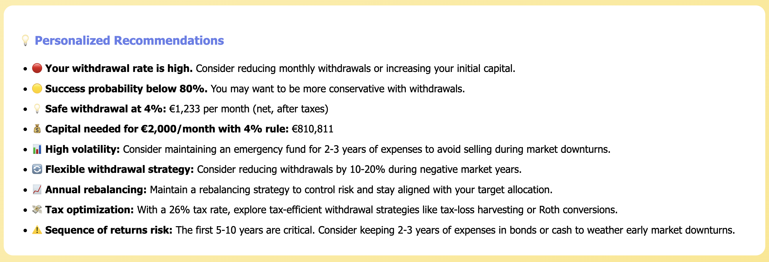 FIRE calculator tool showing personalized FIRE recommendations for $500k retirement planning with tax calculations